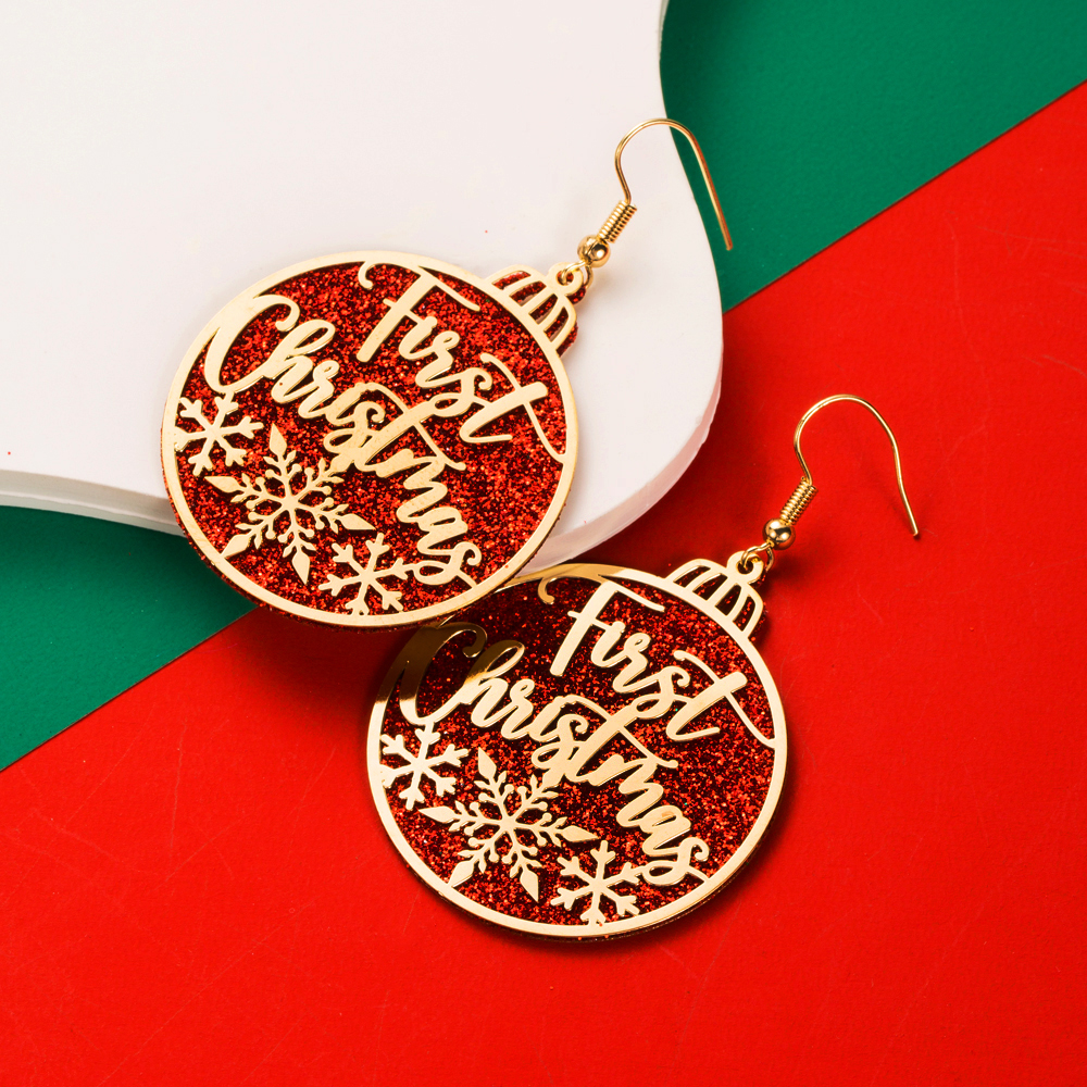 1 Pair Cute Round Christmas Tree Santa Claus Plating Carving Alloy Gold Plated Drop Earrings display picture 9