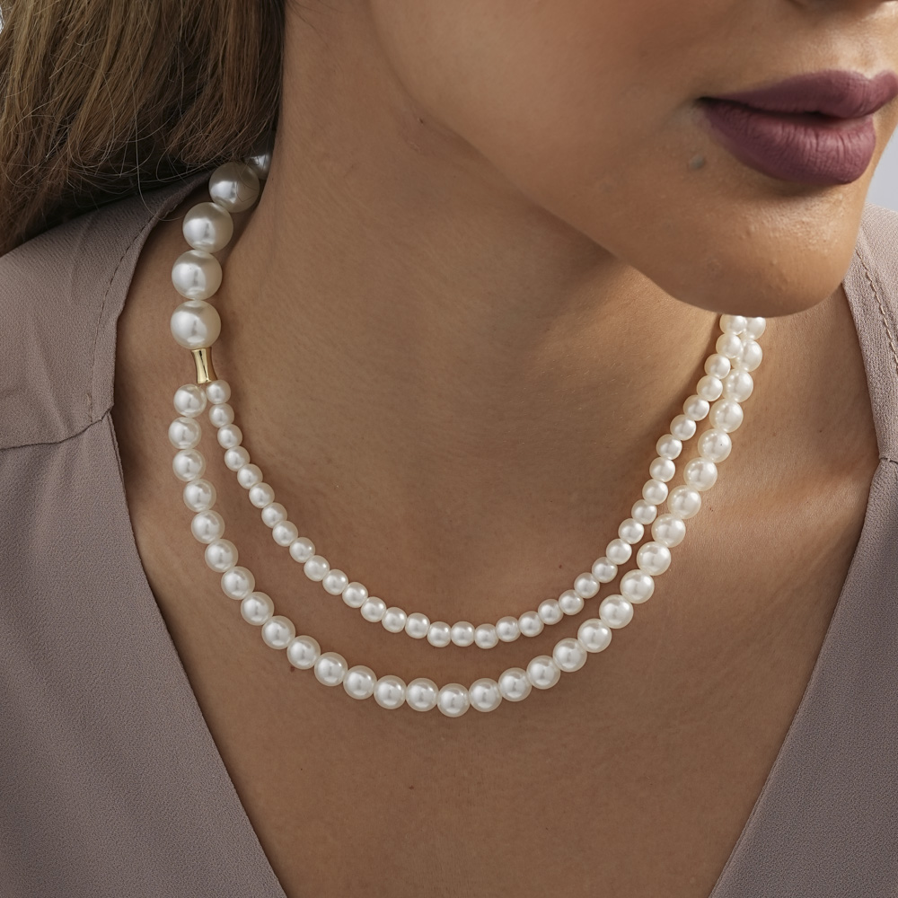 Vintage Style Lady Round Imitation Pearl Beaded Women's Layered Necklaces display picture 3