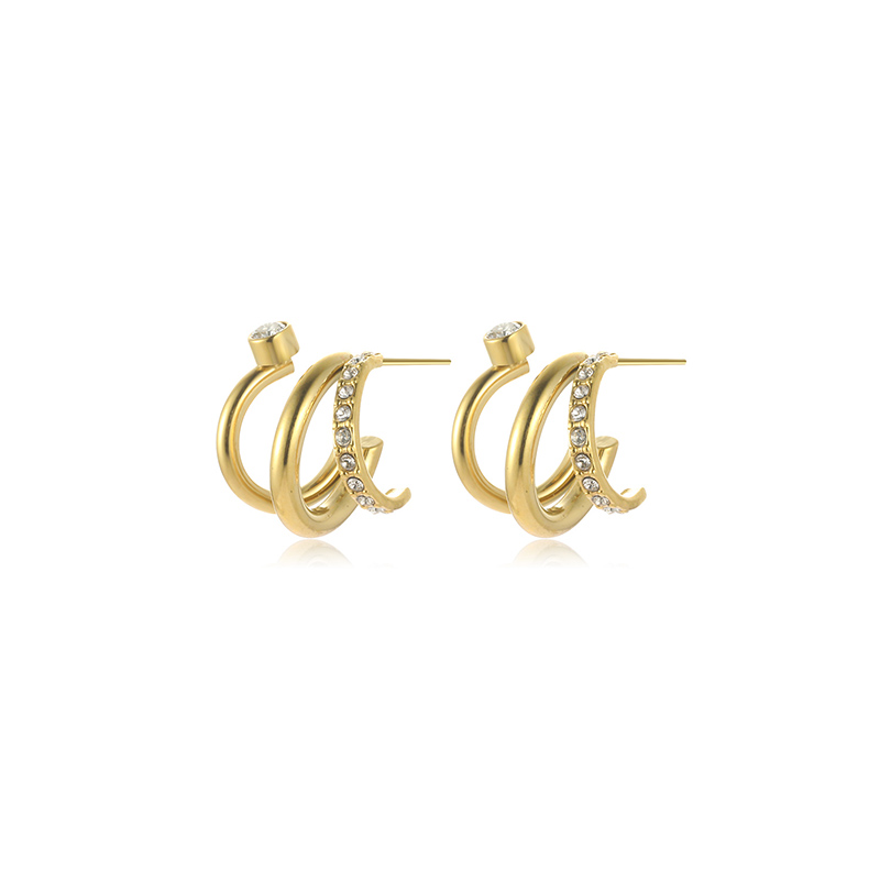 1 Pair Casual Classic Style Geometric Plating Inlay Stainless Steel Artificial Diamond Ear Studs display picture 9