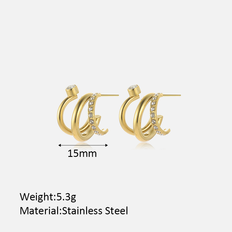 1 Pair Casual Classic Style Geometric Plating Inlay Stainless Steel Artificial Diamond Ear Studs display picture 10