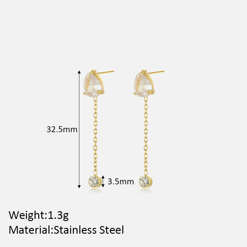 1 Pair Simple Style Classic Style Solid Color Plating Inlay Stainless Steel Artificial Diamond Drop Earrings display picture 9
