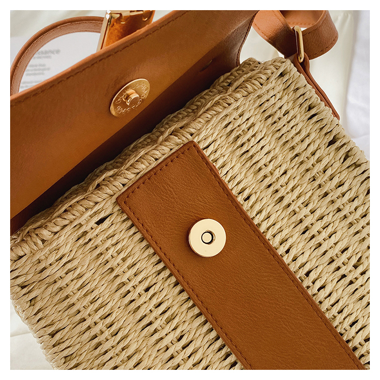 Women's Pu Leather Straw Color Block Vacation Square Lock Clasp Handbag display picture 9