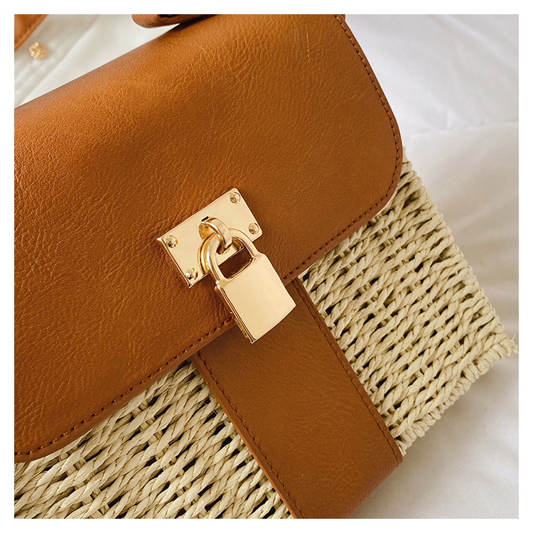Women's Pu Leather Straw Color Block Vacation Square Lock Clasp Handbag display picture 10