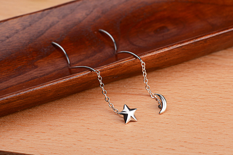 1 Pair Simple Style Star Moon Copper Drop Earrings display picture 4