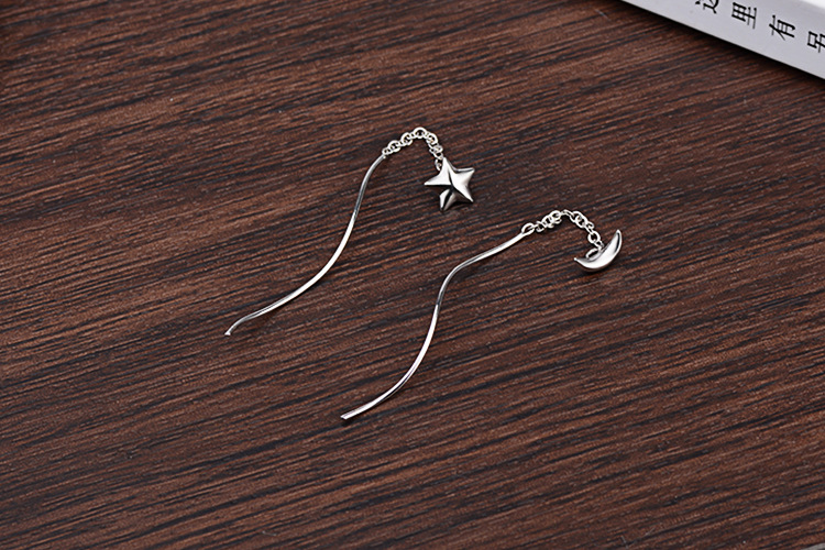 1 Pair Simple Style Star Moon Copper Drop Earrings display picture 7