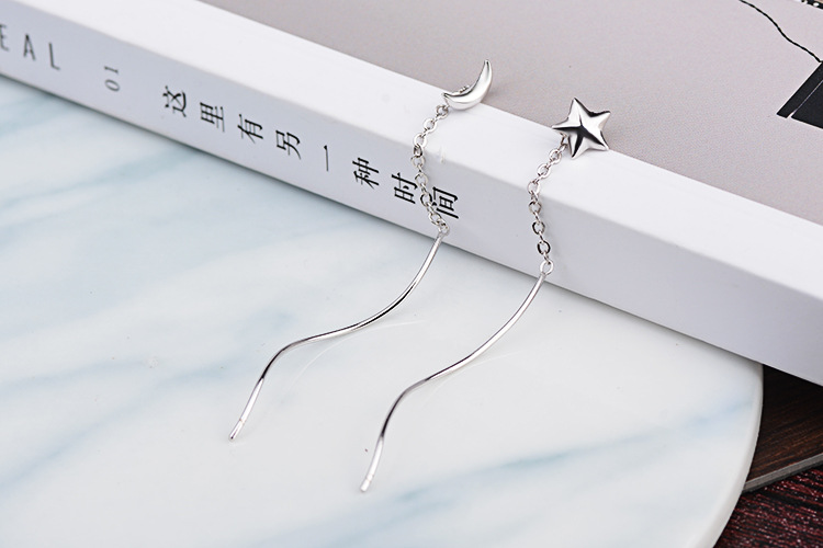 1 Pair Simple Style Star Moon Copper Drop Earrings display picture 8