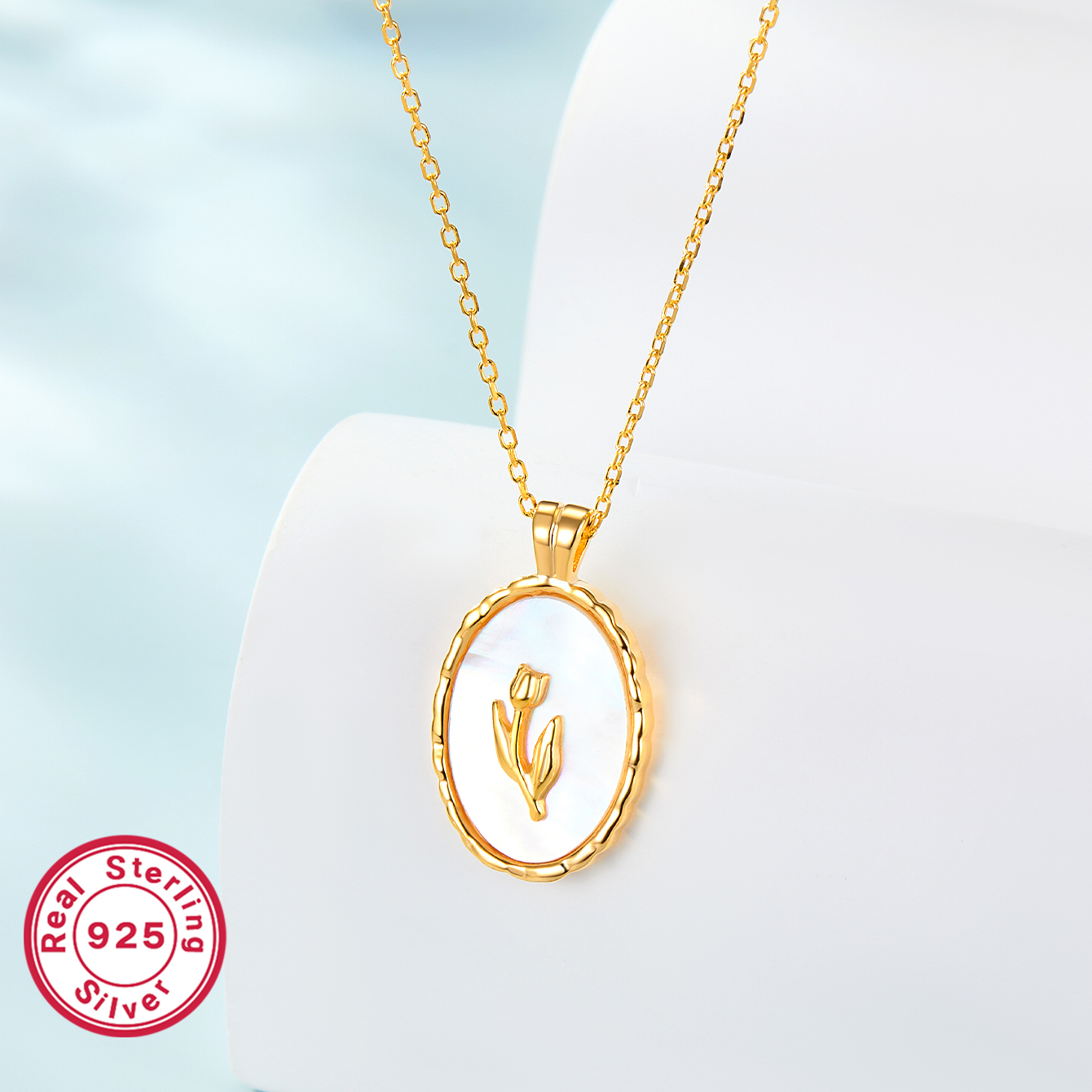 Vacation Simple Style Commute Rose Sterling Silver Plating Inlay Shell 18k Gold Plated White Gold Plated Pendant Necklace display picture 3