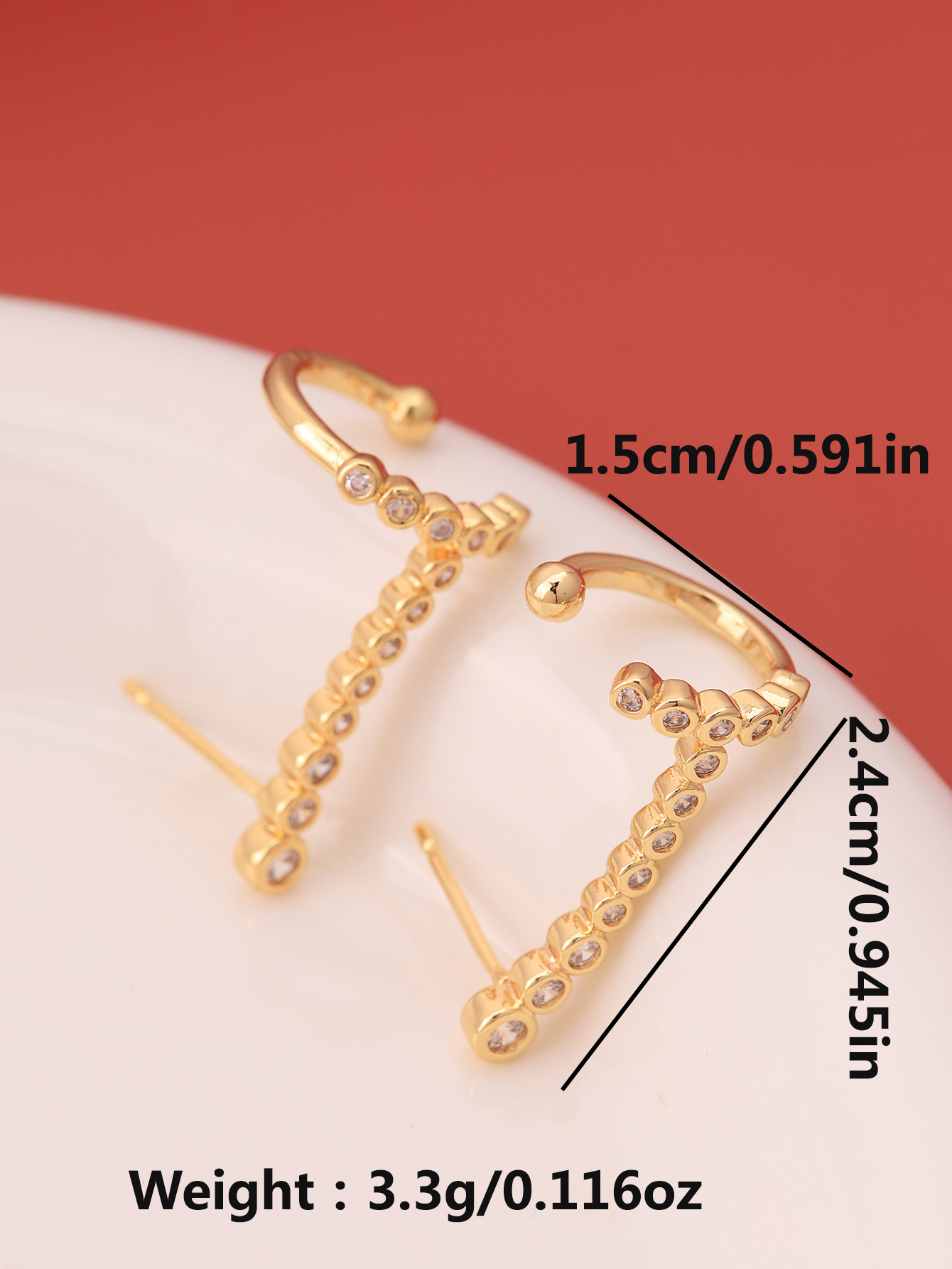 1 Pair Ig Style Geometric Plating Inlay Brass Zircon 18k Gold Plated Ear Studs display picture 3