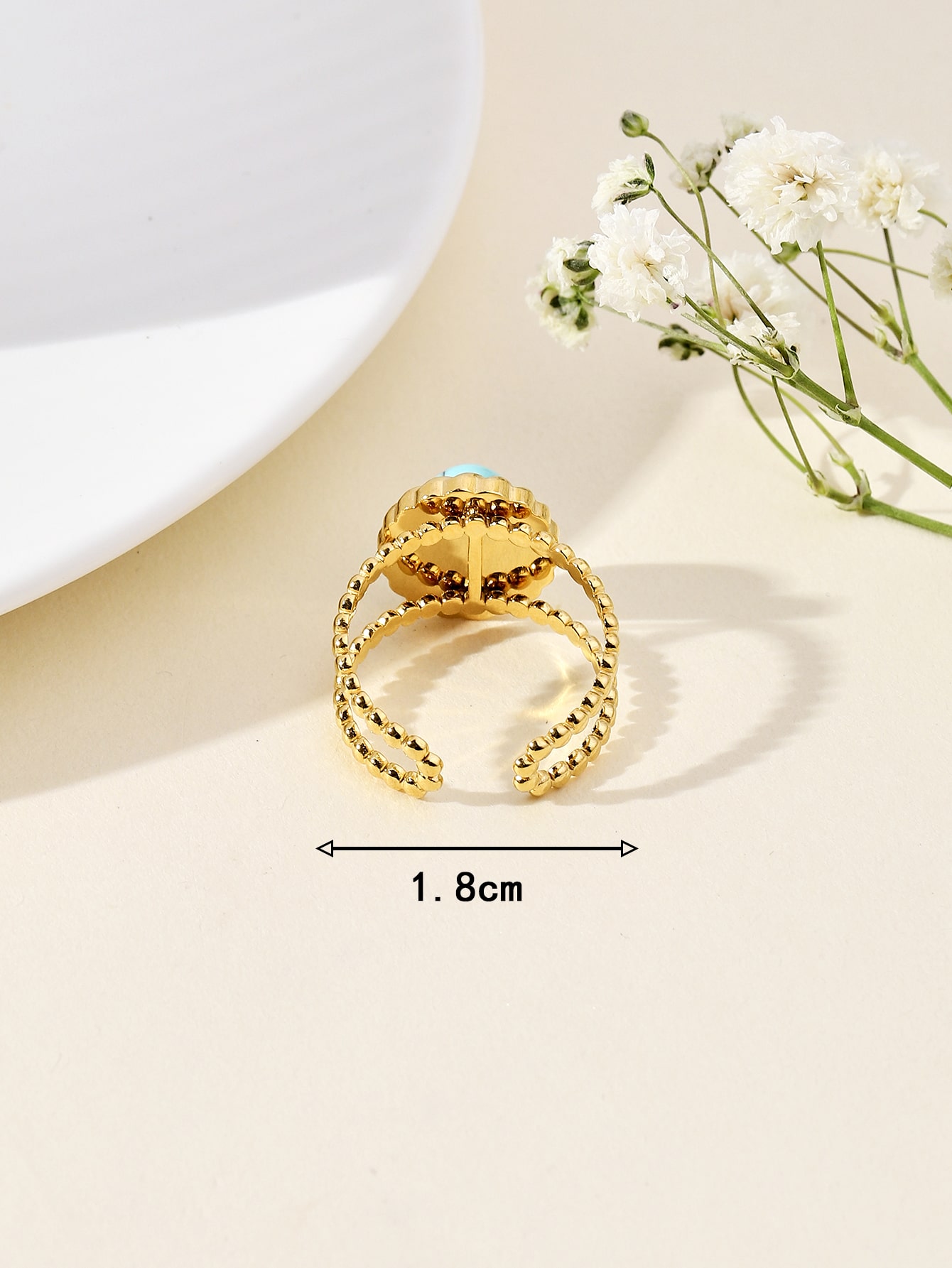 304 Stainless Steel 18K Gold Plated Retro Roman Style Plating Inlay Geometric Natural Stone Open Rings display picture 2