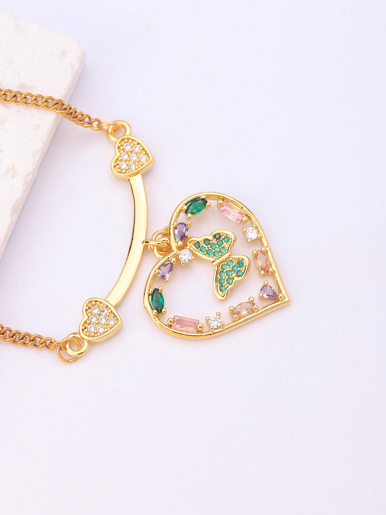 Ig Style Retro Heart Shape Stainless Steel Brass Plating Inlay Artificial Gemstones 18k Gold Plated Charms Pendant Necklace display picture 5