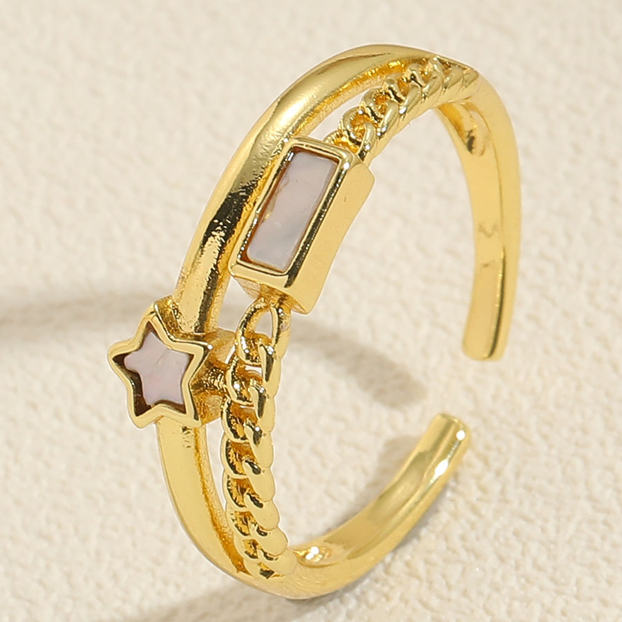 Hawaiian Simple Style Triangle Pentagram Copper Plating Inlay Zircon 14k Gold Plated Open Rings display picture 6