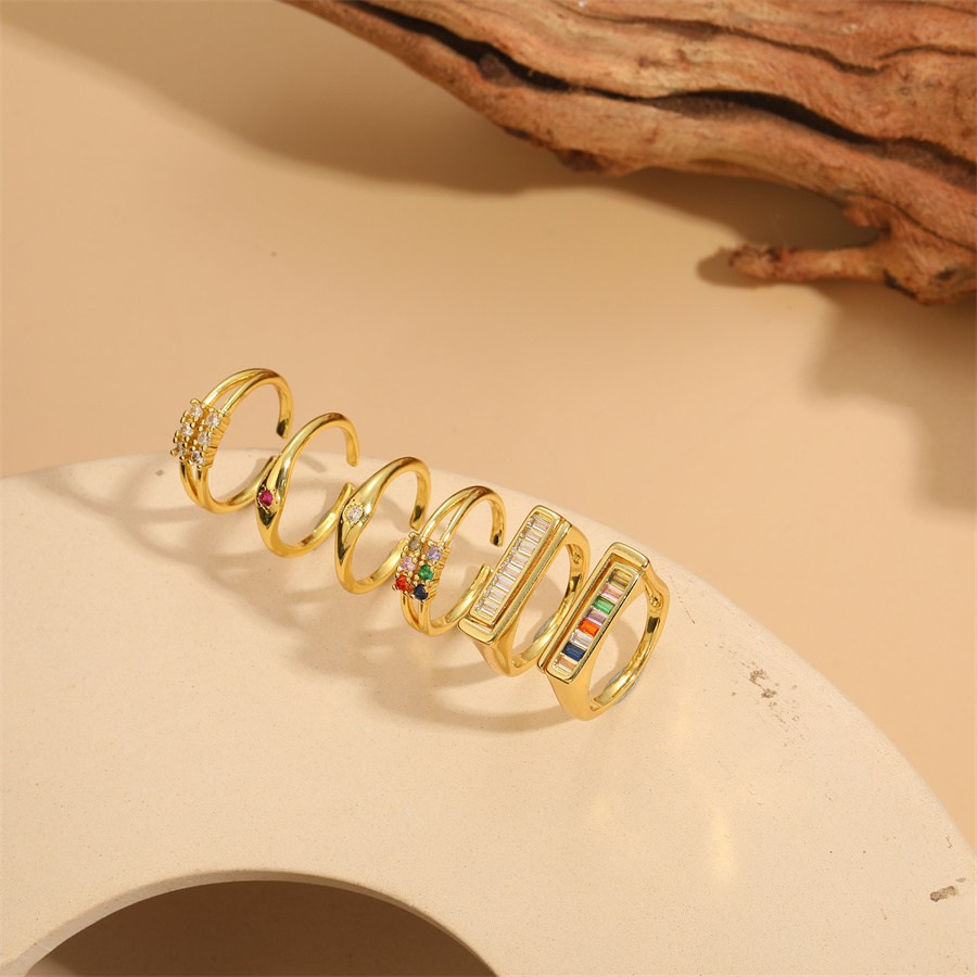 Beach Simple Style Commute Geometric Copper Plating Inlay Zircon 14k Gold Plated Open Rings display picture 9