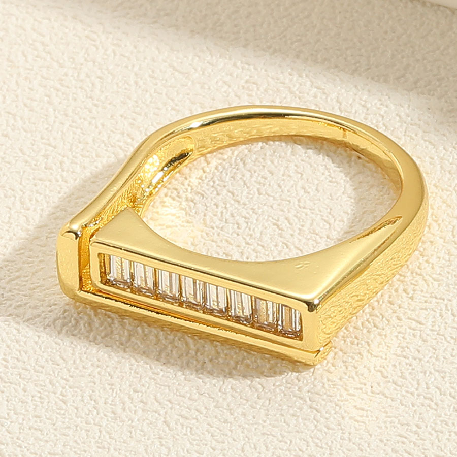 Beach Simple Style Commute Geometric Copper Plating Inlay Zircon 14k Gold Plated Open Rings display picture 7