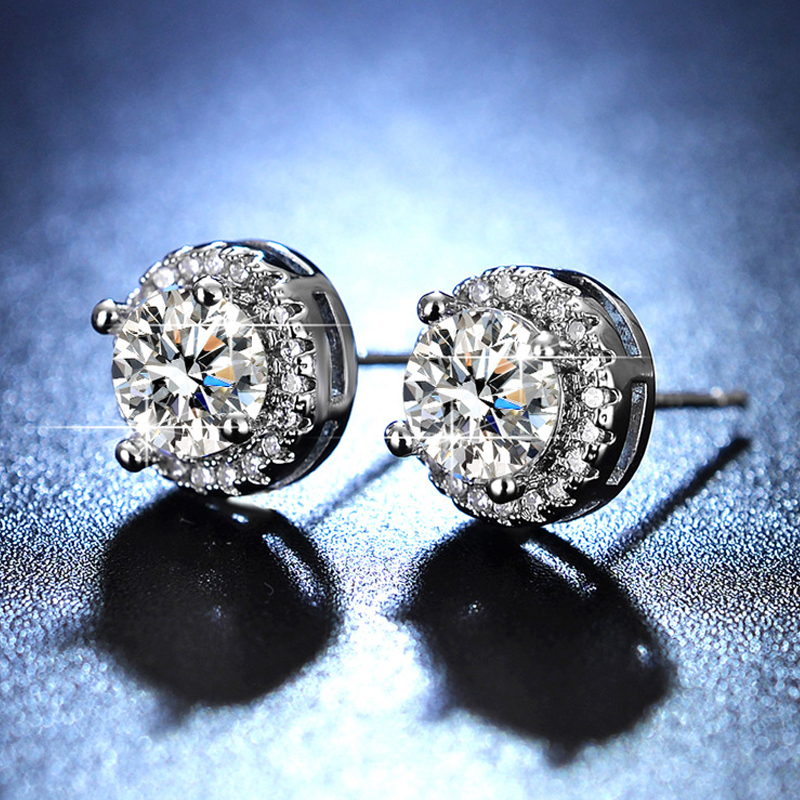 Classic Style Round Sterling Silver Gra Inlay Moissanite Silver Plated Ear Studs display picture 2