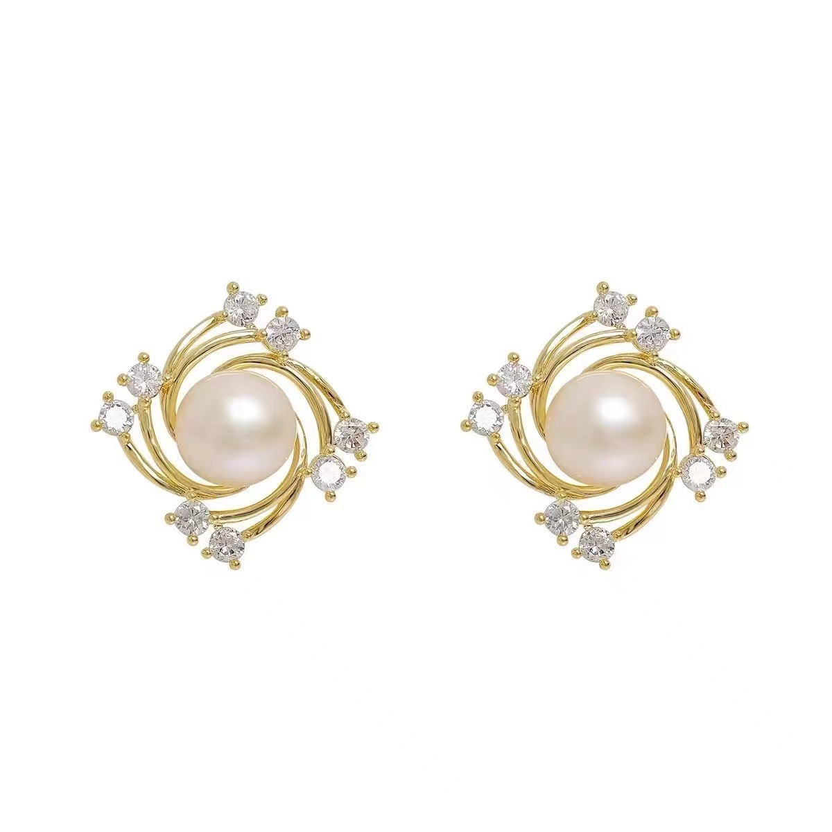 1 Pair Simple Style Round Inlay Alloy Rhinestones Ear Studs display picture 5