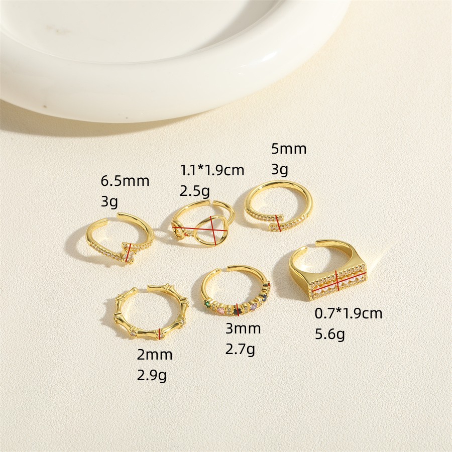 Elegant Streetwear Commute Geometric Copper Plating Inlay Zircon 14k Gold Plated Open Rings display picture 8