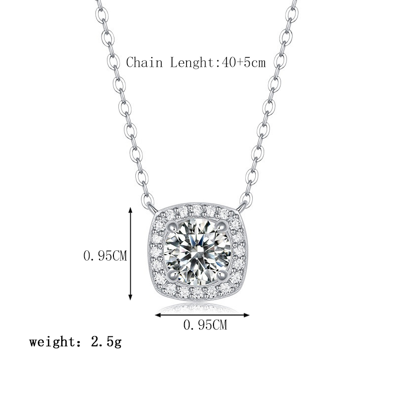 Sterling Silver Classic Style GRA Inlay Square Moissanite Zircon Necklace display picture 5