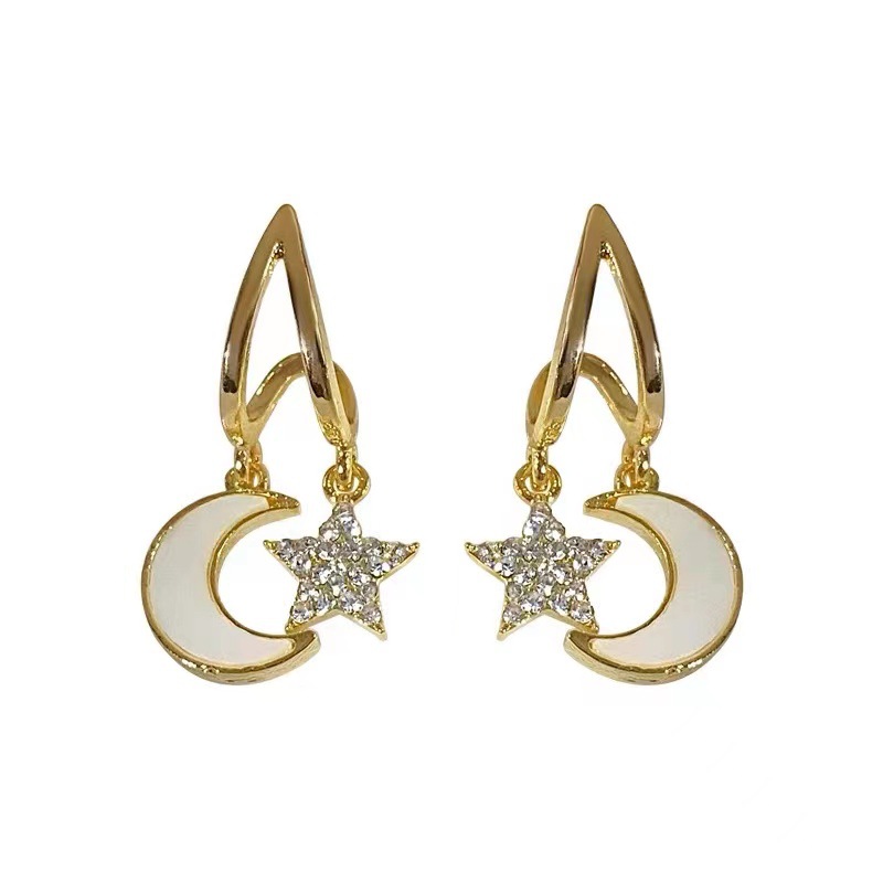 1 Pair Simple Style Moon Inlay Alloy Rhinestones Drop Earrings display picture 5