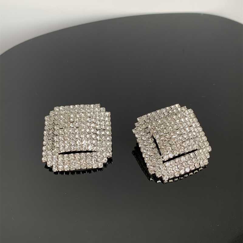1 Pair Vintage Style Square Solid Color Plating Inlay Alloy Rhinestones Silver Plated Ear Studs display picture 13