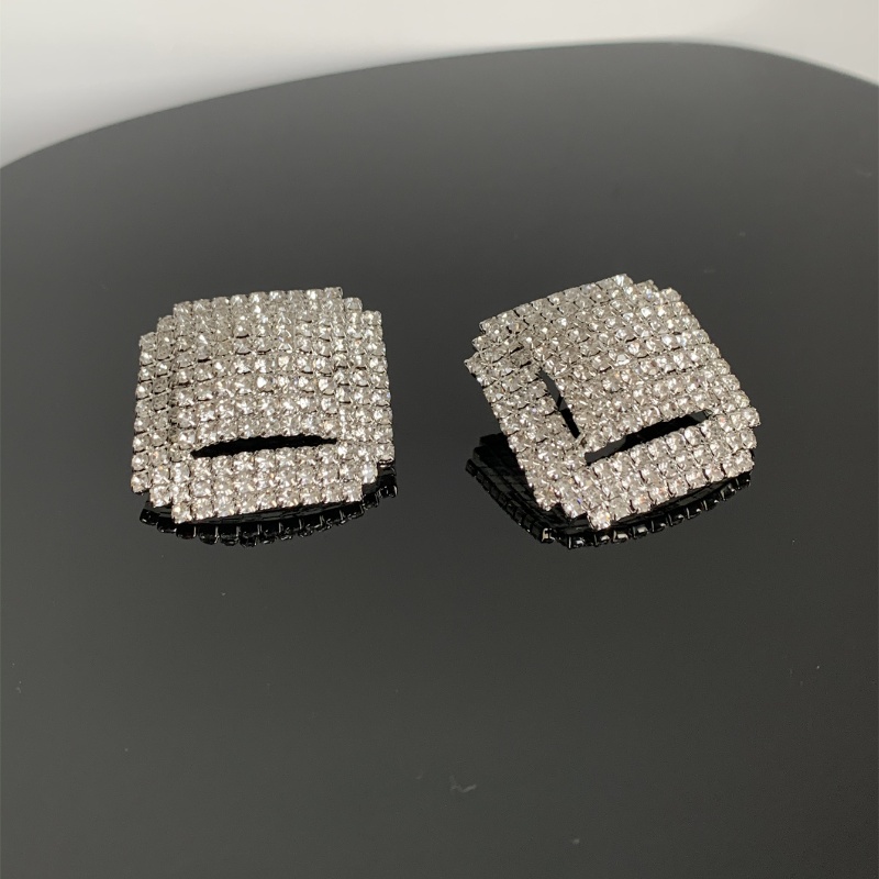 1 Pair Vintage Style Square Solid Color Plating Inlay Alloy Rhinestones Silver Plated Ear Studs display picture 16