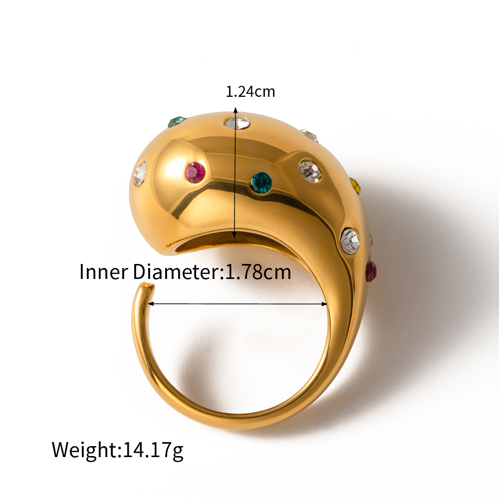 Stainless Steel Gold Plated Retro Plating Inlay Geometric Zircon Open Rings display picture 9