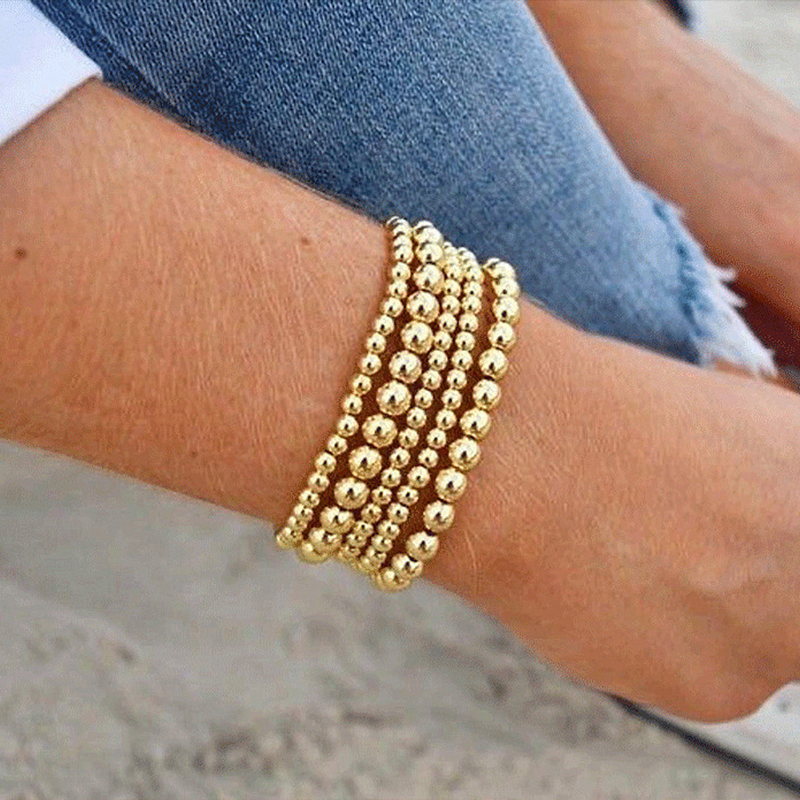 Simple Style Classic Style Round Alloy Beaded Handmade Plating Gold Plated Unisex Bracelets display picture 2