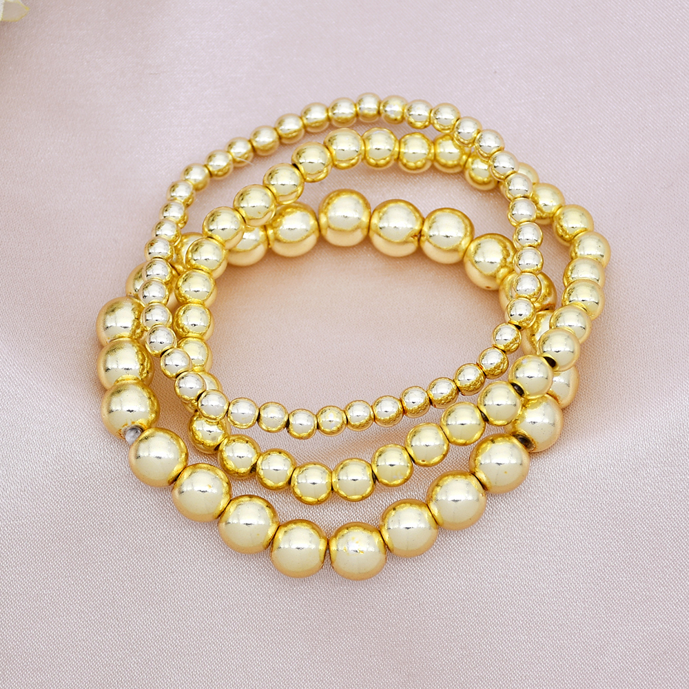 Simple Style Classic Style Round Alloy Beaded Handmade Plating Gold Plated Unisex Bracelets display picture 3