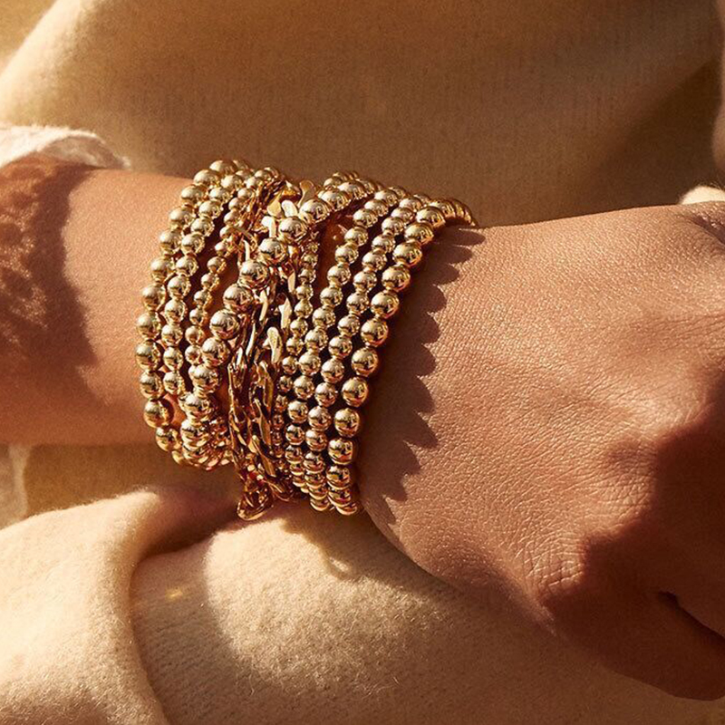 Einfacher Stil Klassischer Stil Runden Legierung Perlen Handgemacht Überzug Vergoldet Unisex Armbänder display picture 5