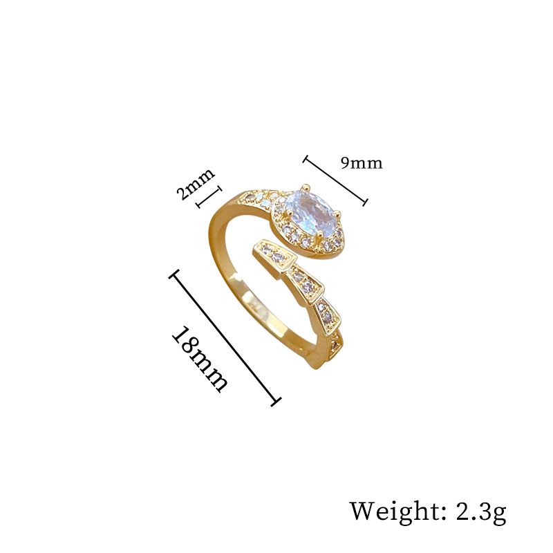 Brass Simple Style Plating Inlay Snake Artificial Gemstones Open Rings display picture 1