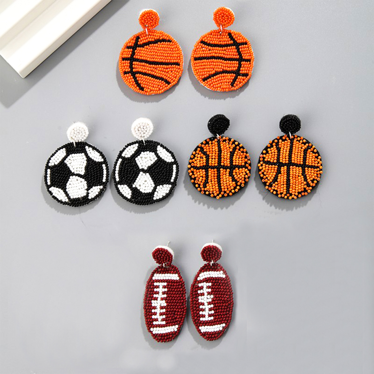 1 Pair Casual Embroidery Sports Basketball Football Plastic Cloth Drop Earrings display picture 8
