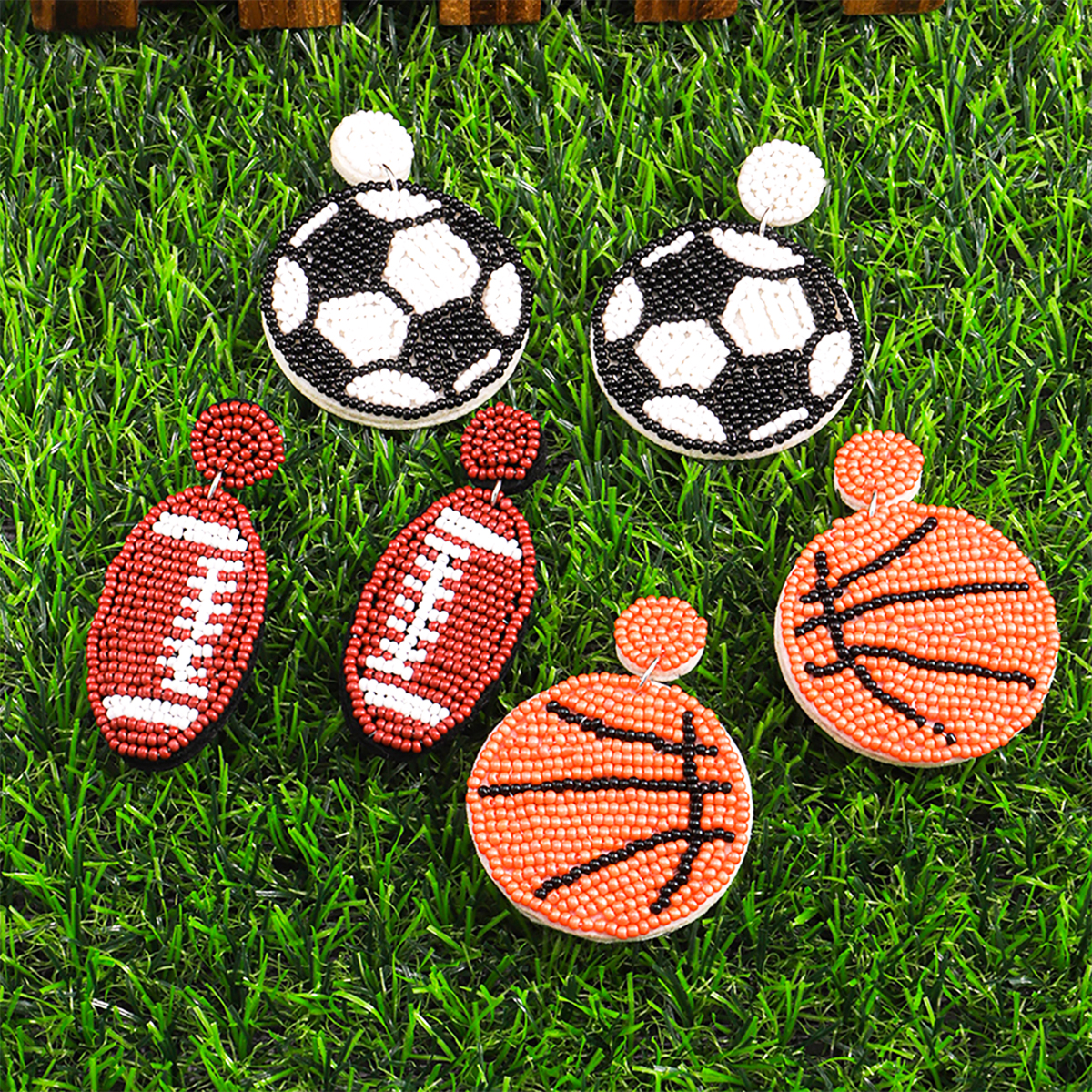 1 Pair Casual Embroidery Sports Basketball Football Plastic Cloth Drop Earrings display picture 9