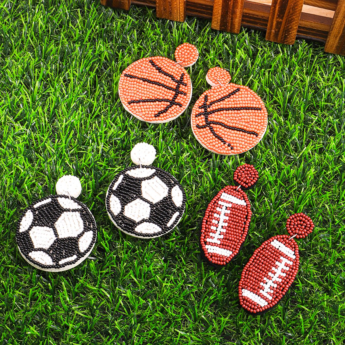 1 Pair Casual Embroidery Sports Basketball Football Plastic Cloth Drop Earrings display picture 10