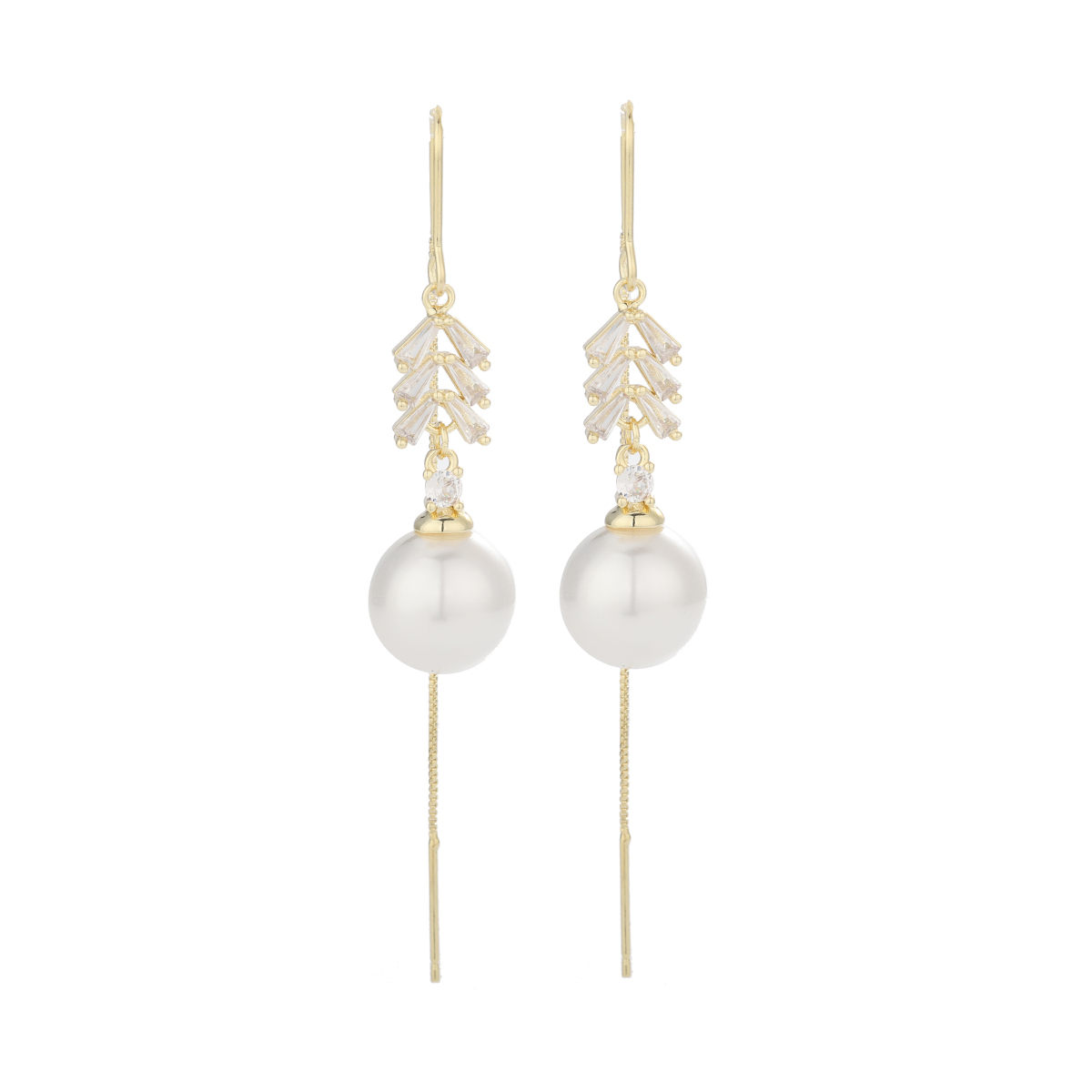 1 Pair Simple Style Commute Round Plating Inlay Copper Artificial Pearls Rhinestones 14k Gold Plated Dangling Earrings display picture 1