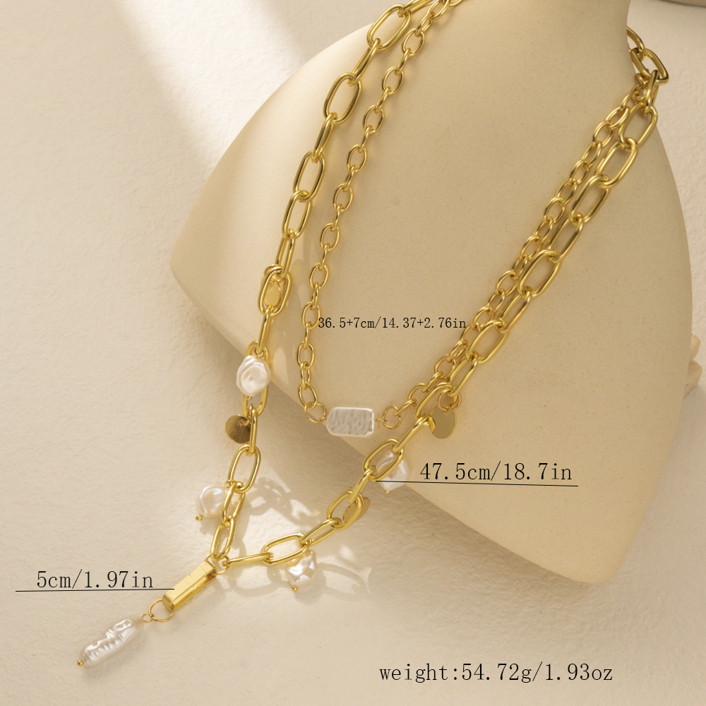 Wholesale Jewelry Vintage Style Geometric CCB Imitation Pearl Iron Plating Double Layer Necklaces display picture 6