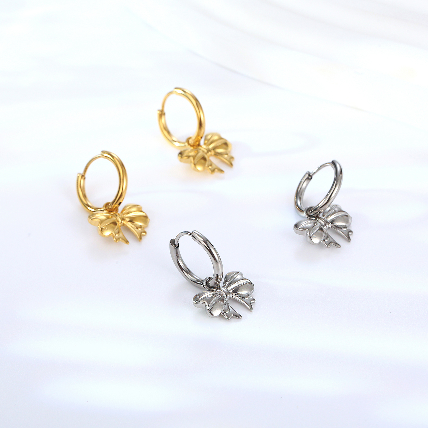 1 Pair Elegant Lady Bow Knot Plating 304 Stainless Steel 18K Gold Plated Drop Earrings display picture 3