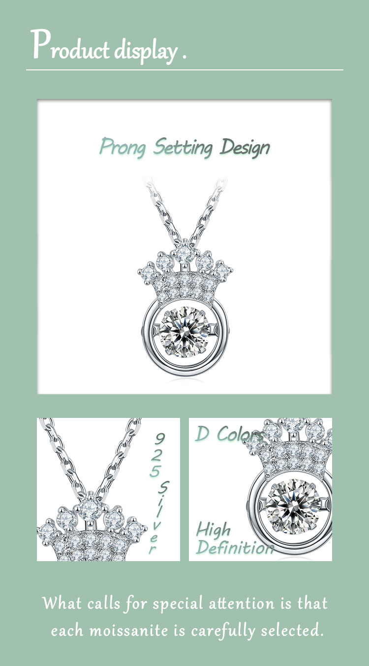 Classical Crown Snowflake Sterling Silver Gra Plating Inlay Moissanite Rhodium Plated Pendant Necklace display picture 2