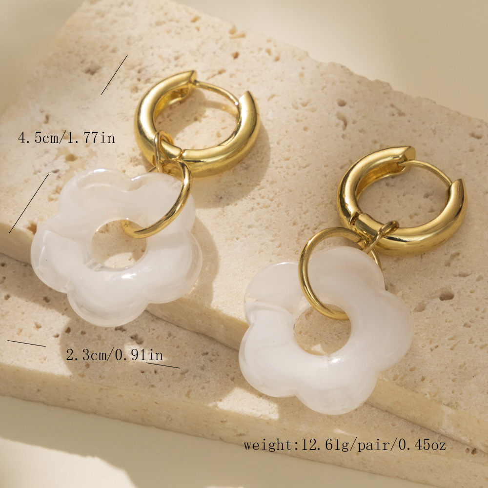 1 Pair Sweet Simple Style Flower Plating Resin Copper Drop Earrings display picture 8