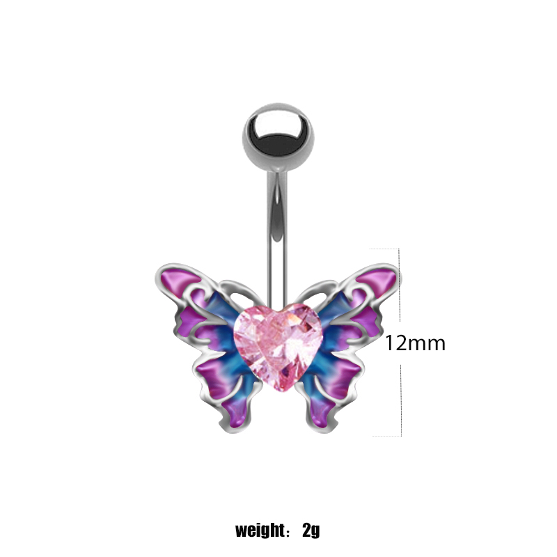 Simple Style Sunflower Heart Shape Butterfly Stainless Steel Alloy Copper Epoxy Flowers Butterfly Rhinestones Copper Zircon White Gold Plated Belly Ring display picture 6