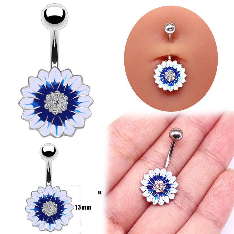 Simple Style Sunflower Heart Shape Butterfly Stainless Steel Alloy Copper Epoxy Flowers Butterfly Rhinestones Copper Zircon White Gold Plated Belly Ring display picture 10