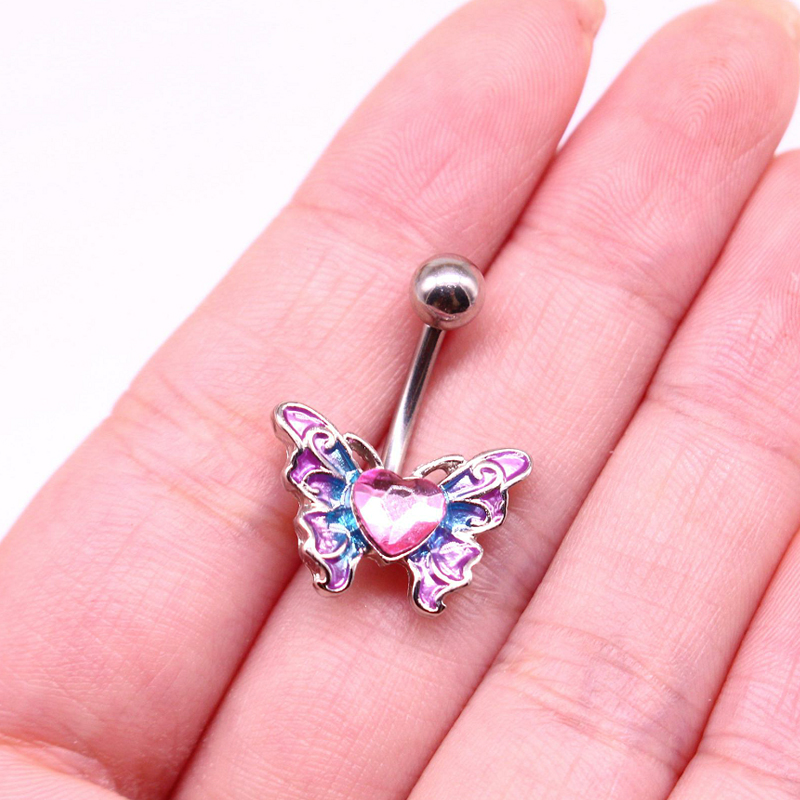 Simple Style Sunflower Heart Shape Butterfly Stainless Steel Alloy Copper Epoxy Flowers Butterfly Rhinestones Copper Zircon White Gold Plated Belly Ring display picture 12