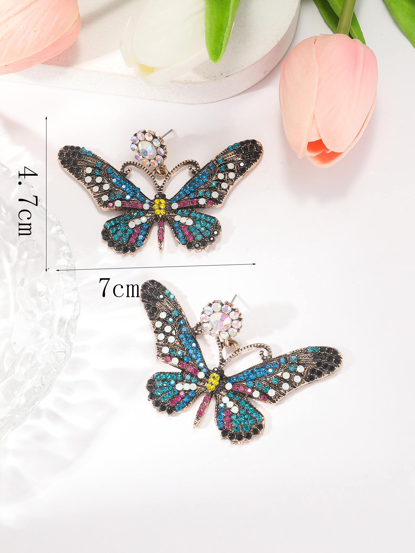 1 Pair Simple Style Classic Style Butterfly Plating Inlay Alloy Rhinestones Gold Plated Drop Earrings display picture 13