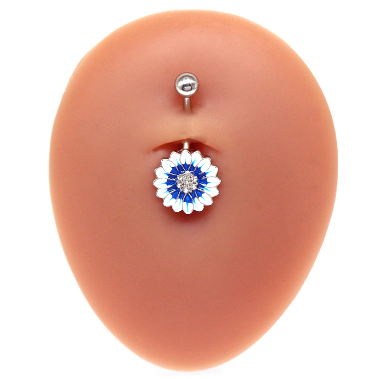 Simple Style Sunflower Heart Shape Butterfly Stainless Steel Alloy Copper Epoxy Flowers Butterfly Rhinestones Copper Zircon White Gold Plated Belly Ring display picture 13