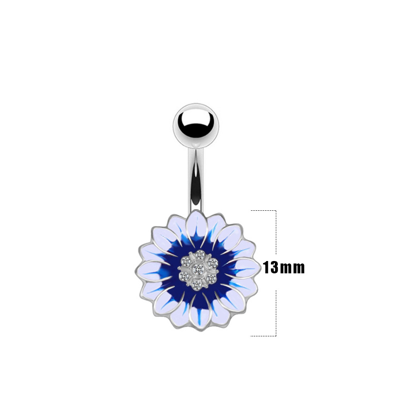 Simple Style Sunflower Heart Shape Butterfly Stainless Steel Alloy Copper Epoxy Flowers Butterfly Rhinestones Copper Zircon White Gold Plated Belly Ring display picture 15