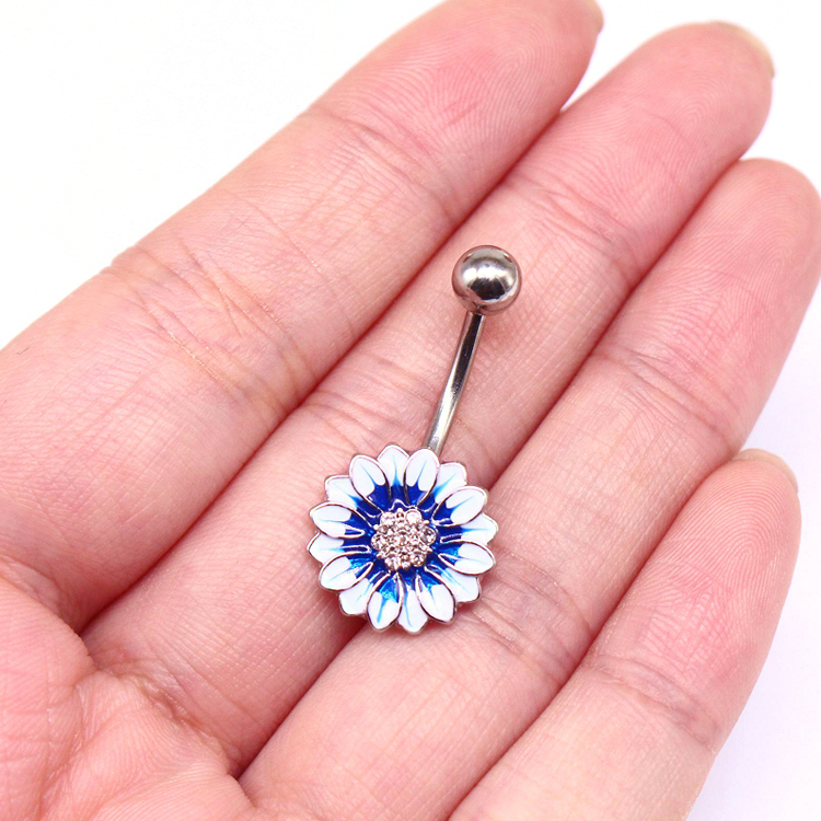 Simple Style Sunflower Heart Shape Butterfly Stainless Steel Alloy Copper Epoxy Flowers Butterfly Rhinestones Copper Zircon White Gold Plated Belly Ring display picture 19