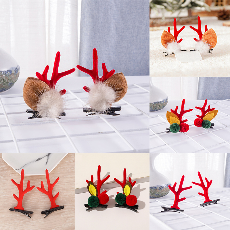 Cute Christmas Hairball Antlers Synthetics Flannel Hair Clip display picture 3