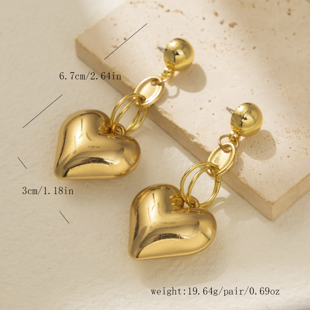 1 Pair Vintage Style Simple Style Heart Shape Alloy Copper Drop Earrings display picture 7