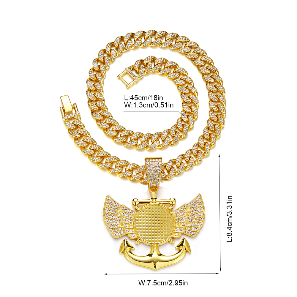 Hip-Hop Wings Anchor Zinc Alloy Chain Inlay Rhinestones Unisex Pendant Necklace display picture 8