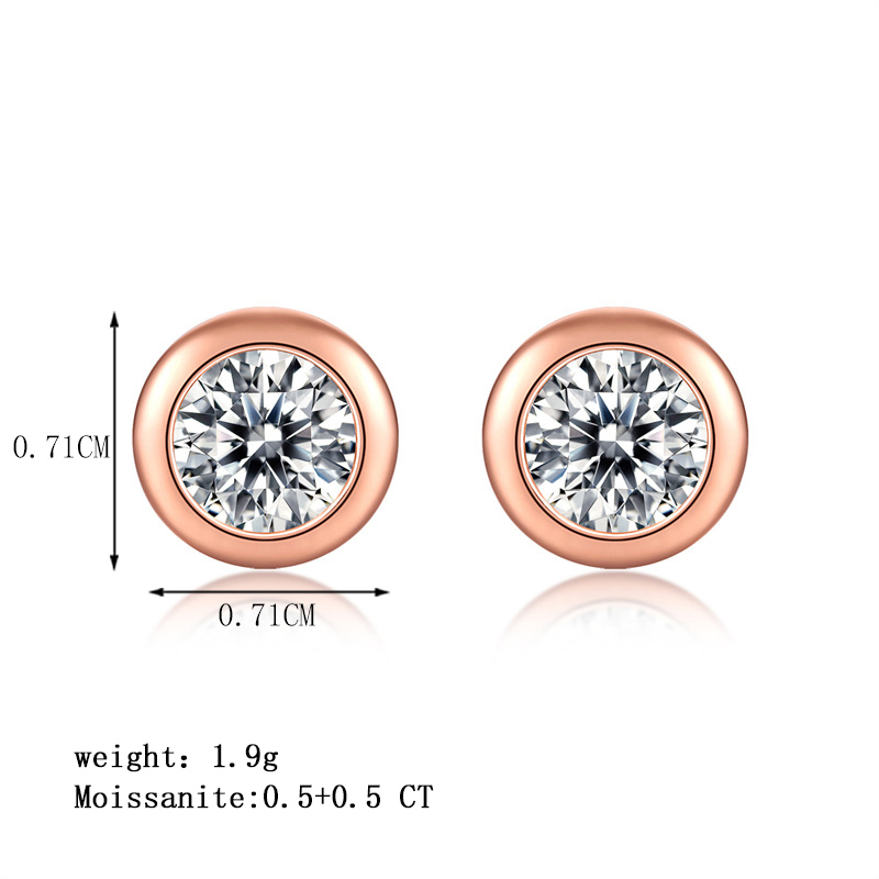 Elegant Classic Style Round Sterling Silver Gra Inlay Moissanite Silver Plated Ear Studs display picture 6