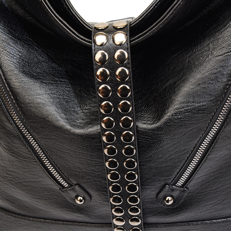 Women's Pu Leather Solid Color Elegant Rivet Bucket Zipper Shoulder Bag display picture 7