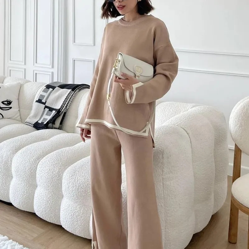 Daily Street Women's Casual Solid Color Knit Contrast Binding Pants Sets Pants Sets display picture 8